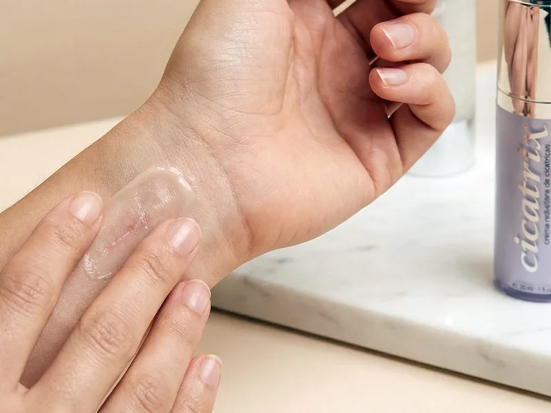 How to apply Cicatrix Cream &mdash; thin layer and circular massage until absorbed